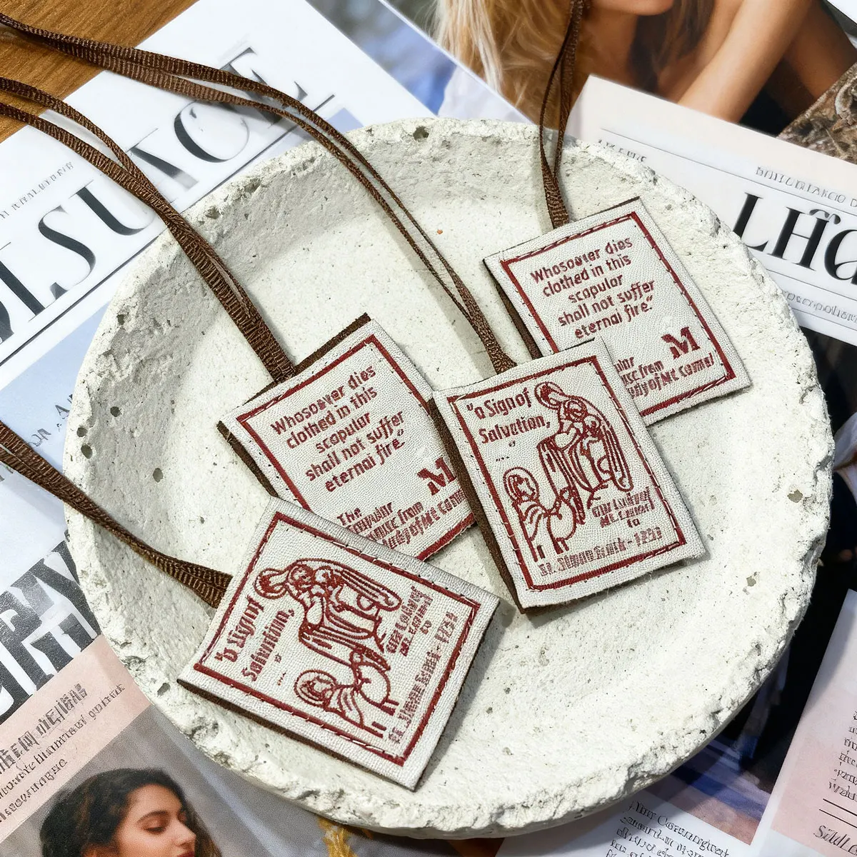 12 Uds. Scapulares rojos católicos, Escapularios Catolicos Carmen- Nuestra Señora de MT.Carmel Scapular Multi para mujeres 1,57 ''* 1,97''