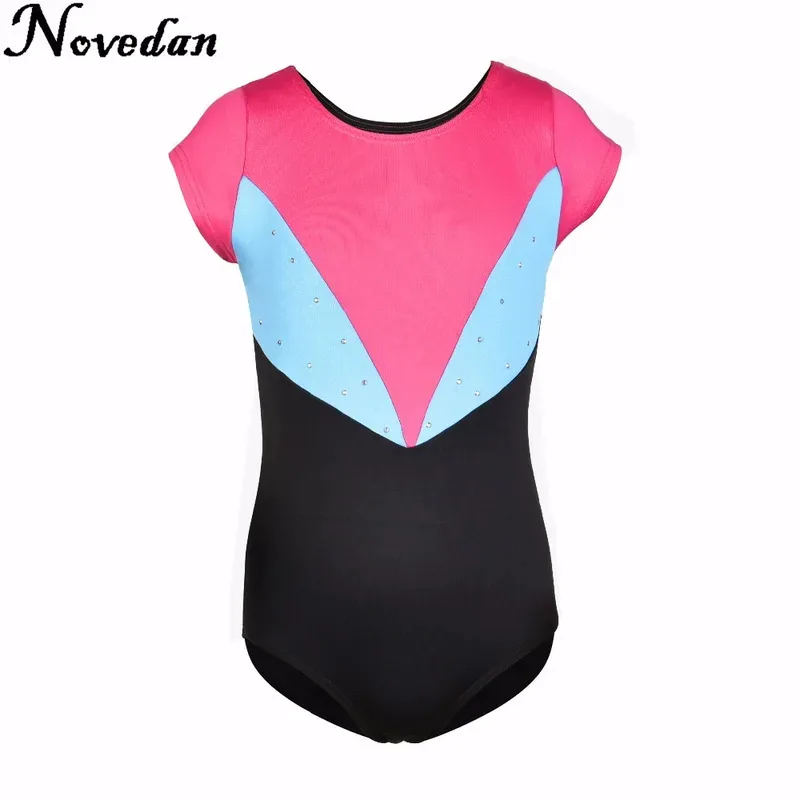 الجمباز الاطفال الشريط حجر الراين الرقص ثياب الفتيات الأطفال التدريب Biketard Dancewear فستان الباليه ob;8