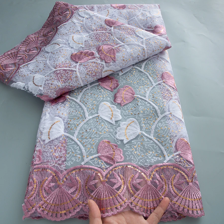 Tessuto di pizzo africano blu 2025 Tessuto di pizzo di tulle di maglia di alta qualità Paillettes Abito da sposa francese di lusso Ricamo Materiale netto da 5 metri