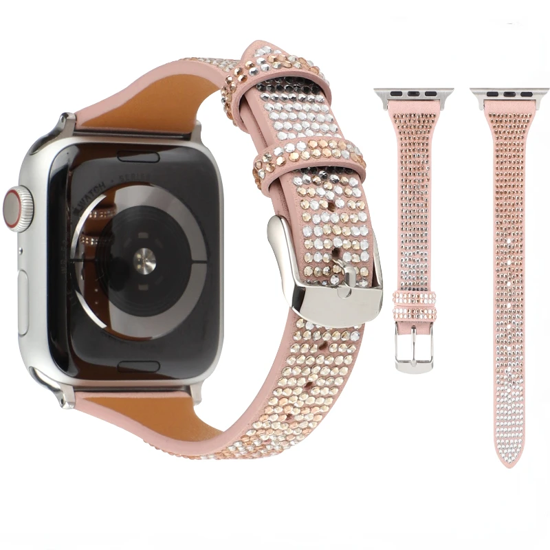 Leather diamond strap For Apple watch Ultra 49mm 8 7 45mm 41mm Ladies bracelet wristband For iwatch 6 5 4 3 2 SE 44mm 42mm 40mm