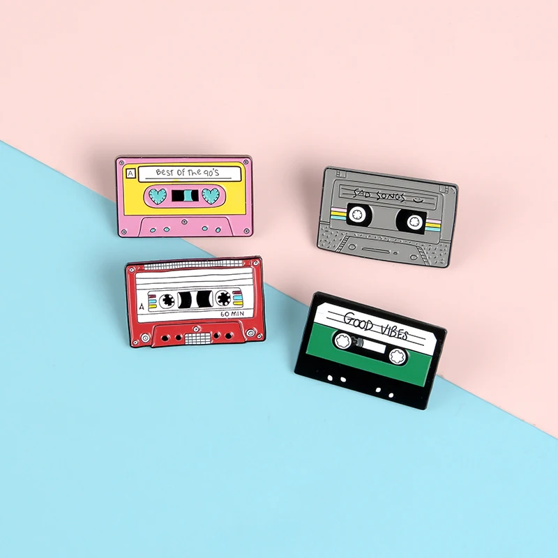 Custom Good Vibes ! Retro Tape Enamel Pins Cassette Metal Brooches Music Badges Lapel Backpack Jewelry Gift for Friend Wholesale