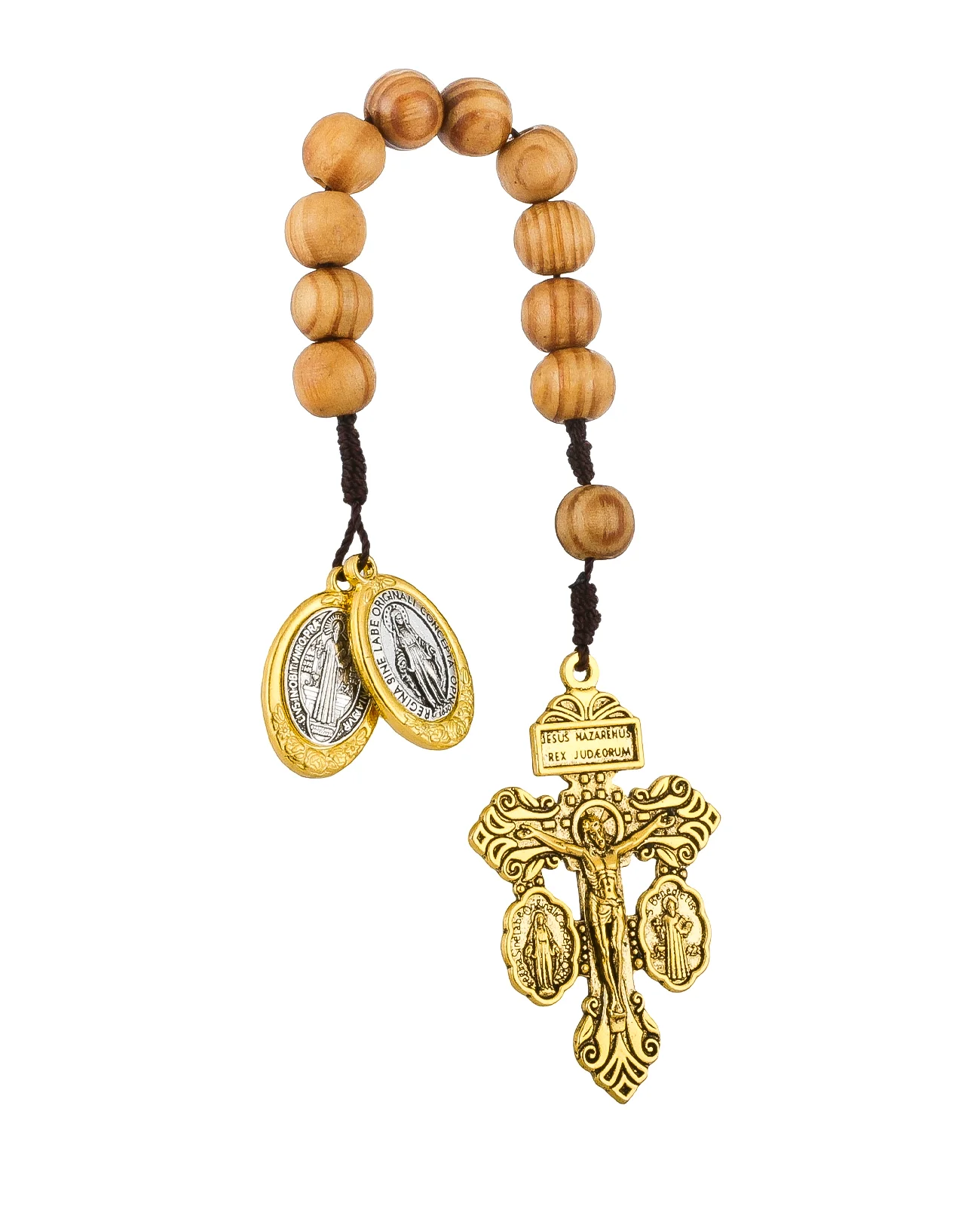 Catholic St Benedict Medal Pocket Rosary Lady Milagrosa Crucifix Cross Wooden Beads One Decade Prayer Rosaries Handmade Gift