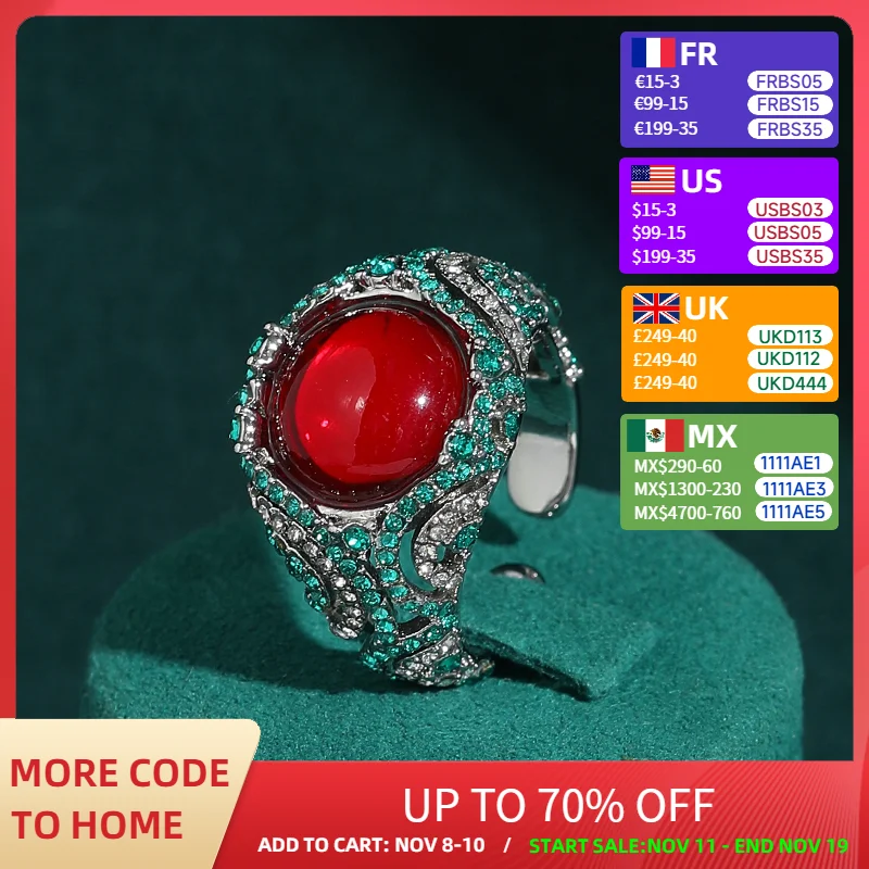 

Vintage Red Glaze Round Rhinestone Rings Christmas Two-Color 2025 Trend Jewelry Party Luxury Quality Brands Gift New Arrival