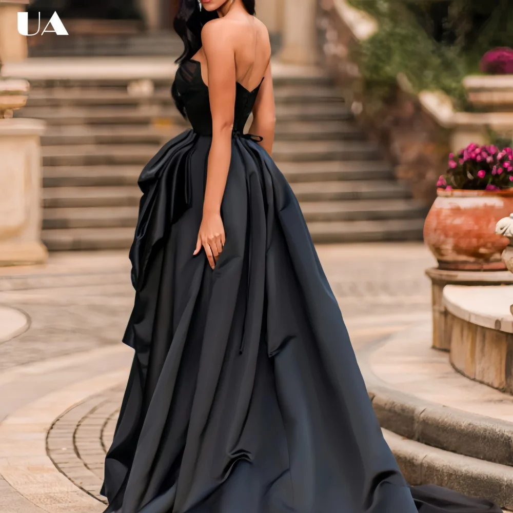 

ULBYANRY Customized Satin A-line Sleeveless Prom Dress, Sexy High-slit Ruffled Evening Dress, Trendy Sweetheart Neck Party Dress