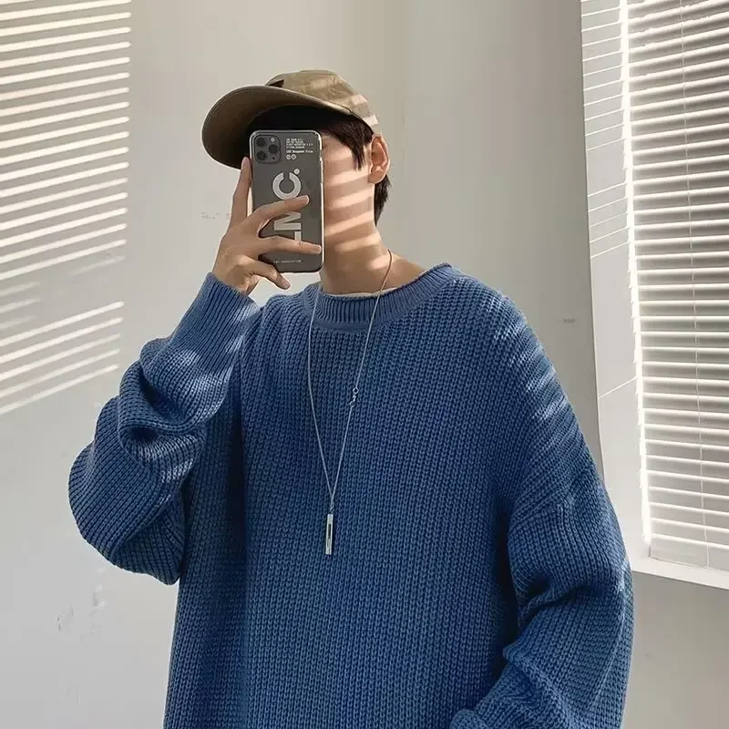 Y2K Oversized Mens Sweater Korean Fashion Knitted Pullovers Hoodie Autumn Casual Versatile Pure Top Men's Clothing Unisex 2024