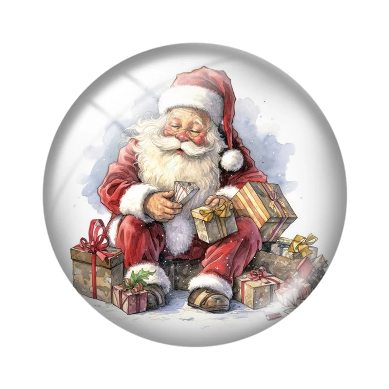 Cute Christmas Santa tree elk  12mm/18mm/20mm/25mm Round photo glass cabochon demo flat back Making finding