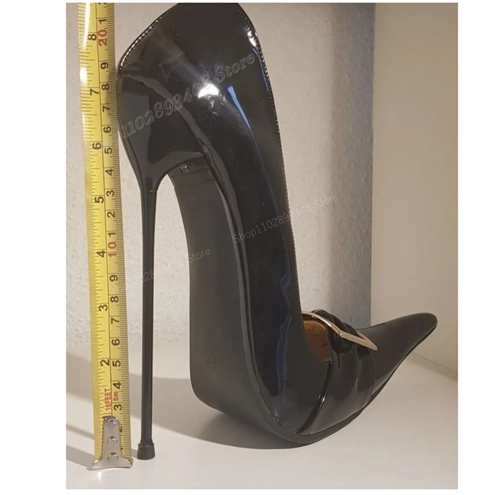 Black Patent Leather Pointed Toe Pumps Buckle Belts Design Stiletto High Heel Fashion Sexy Women Shoes 2024 Zapatos Para Mujere