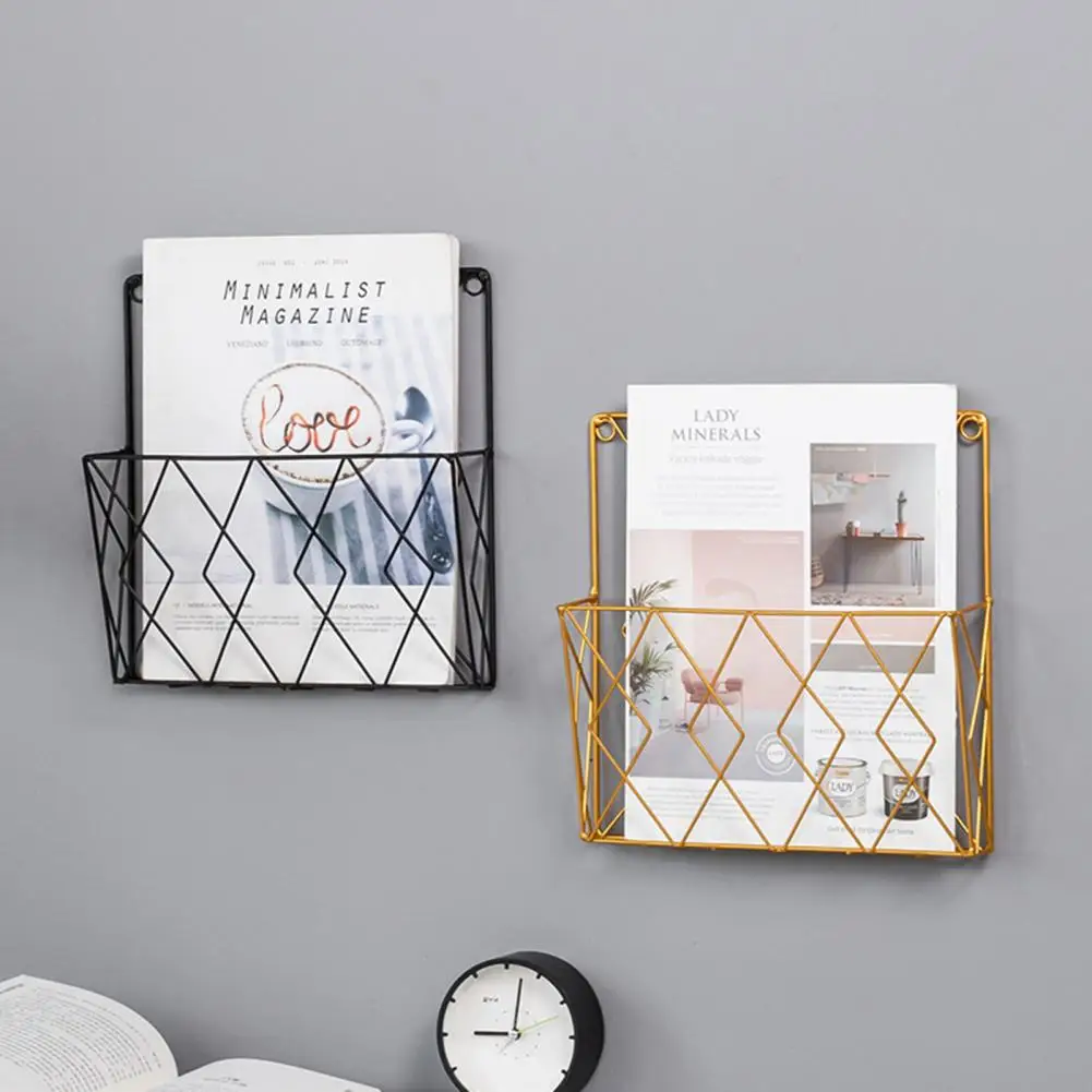 Magazines Storage Rack Wall Shelf Modern Style Space-saving Chic Grid Design Wall Mounted for Home