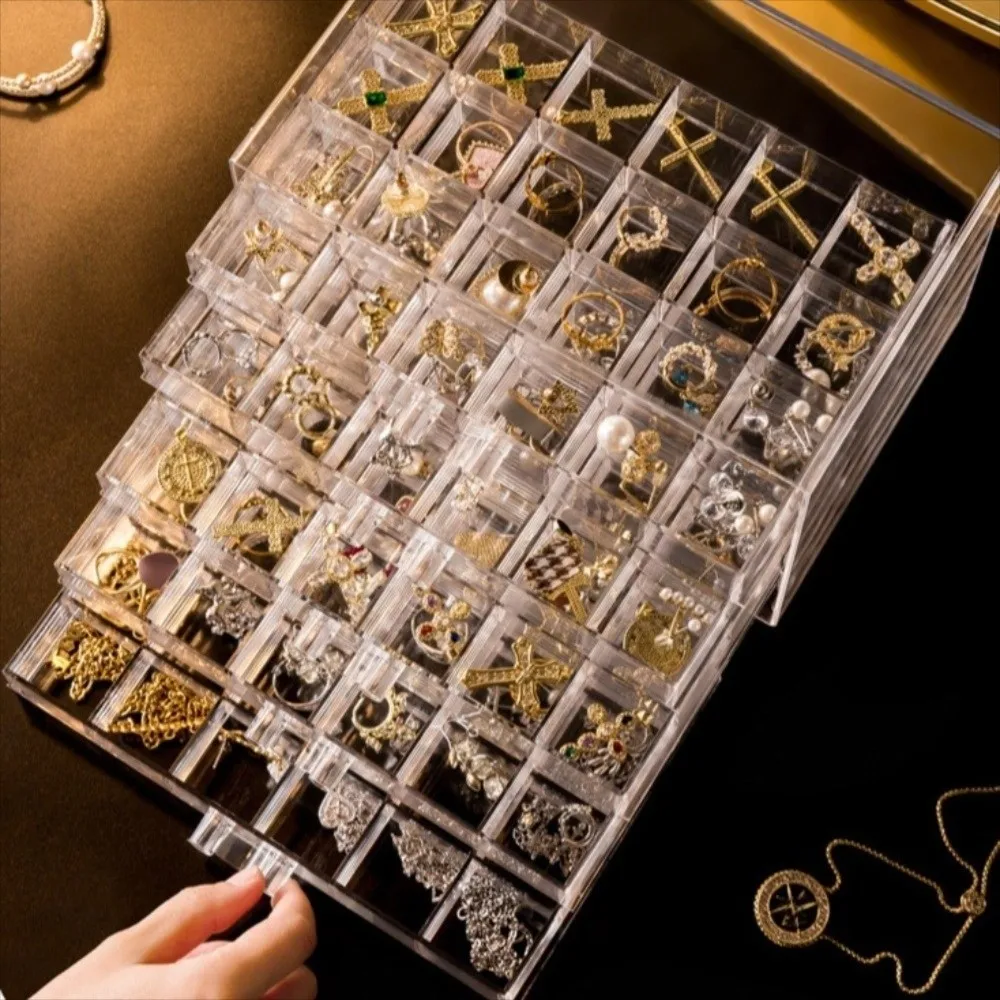 

120 Grids Jewelry Storage Box Drawer Style Dustproof Nail Art Storage Box Plastic Compartment Transparent Organizer Box Bathroom