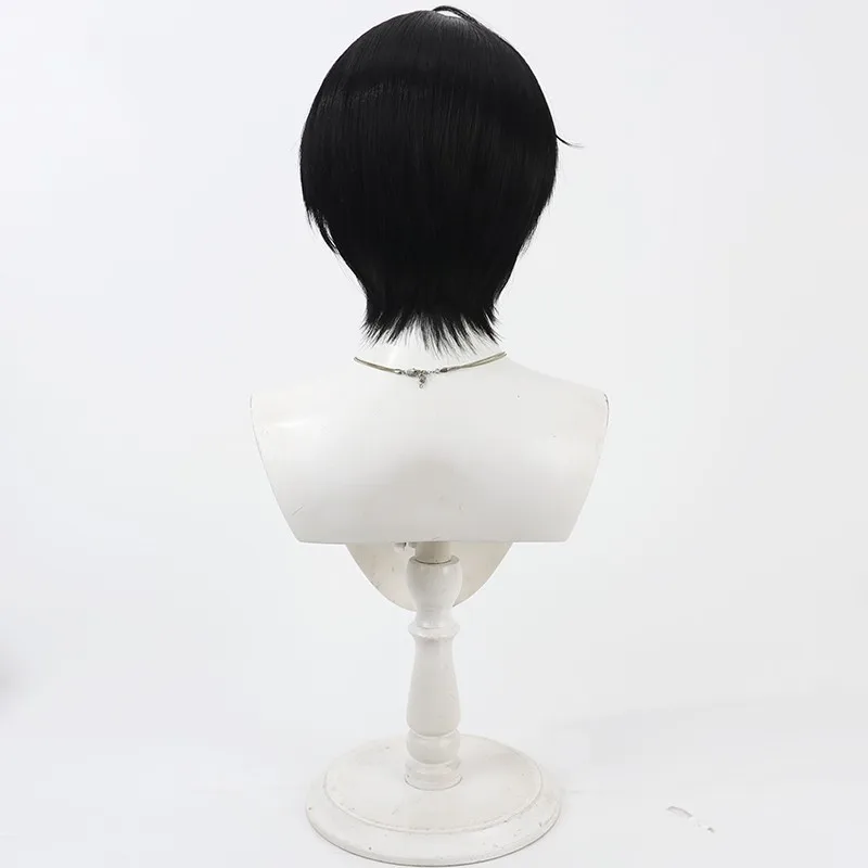 Pelo sintético Hamasaki Kaede pelucas de Cosplay juego 18TRIP Hamasaki Kaede 30cm peluca corta recta negra para hombres resistente al calor