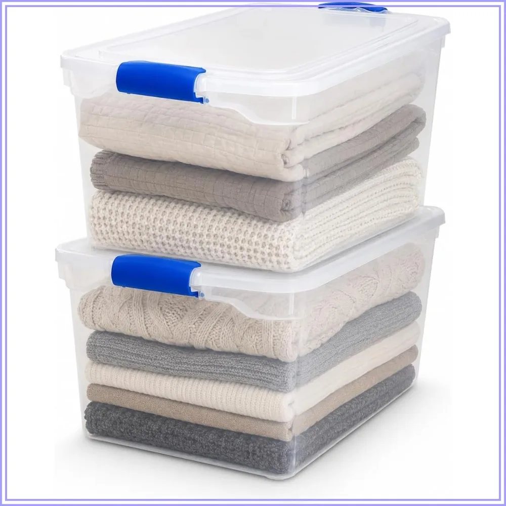 Clear Plastic Storage Bins w/Latching Lid 66Qt 2Pack Stackable Boxes Home Garage Office