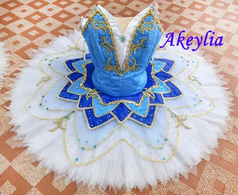 

High quality Sleeping Beauty Ballet Tutu Professional girls Blue White Women ballet performance competition Costume Satin JN0193