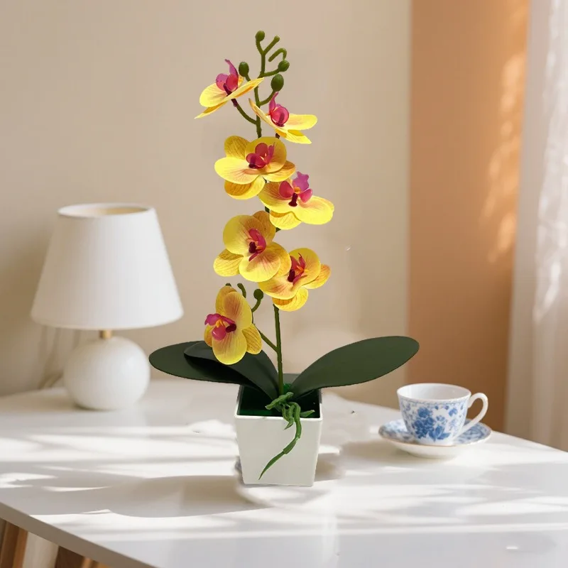 Künstliche Blume, Schmetterlingsorchidee, Topfpflanze, 7 Blüten, Heim- und Bürodekoration, Fotografie-Requisite, Künstlicher Bonsai, Grünpflanzen – Detail 7
