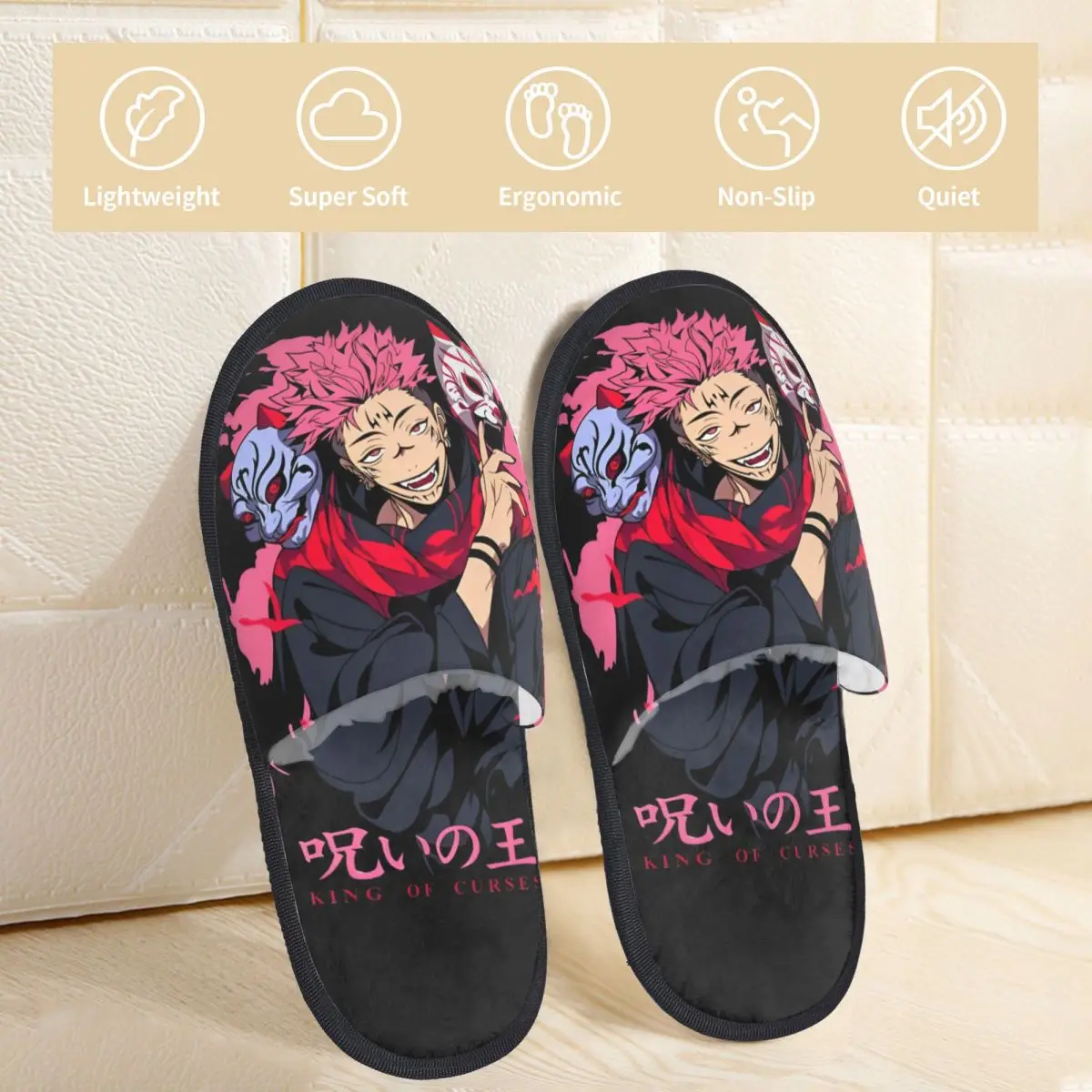 Winter Furry Slippers Sukuna Splash Art - Jujutsu Kaisen Merch Household Fur Slides Slippers Living Room Cozy Anti-skid Slides