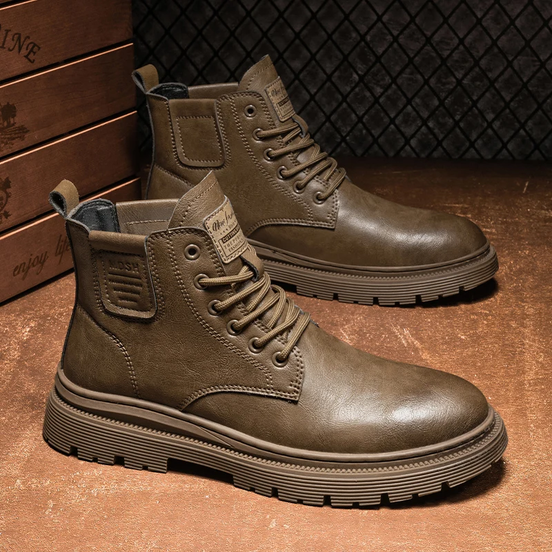 

Men's Boots Waterproof Leather Thick Bottom Side Zipper Work Boots British Style Fashion Short Boots Spring Autumn