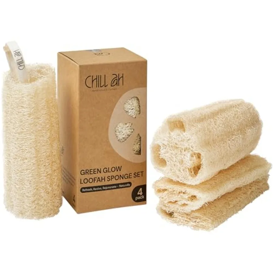 Natural Loofah Sponge Set 100% Plant-Based, Dye-Free, Biodegradable Bath Exfoliator for Glowing Skin Handcrafted in Vietnam 4-P