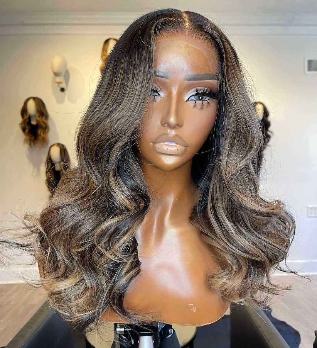 Highlight Lace Wigs For Women Synthetic Lace Front Wigs 13X4 Ombre Blonde Long Body Wave Pre Plucked With Baby Hair Long Fiber