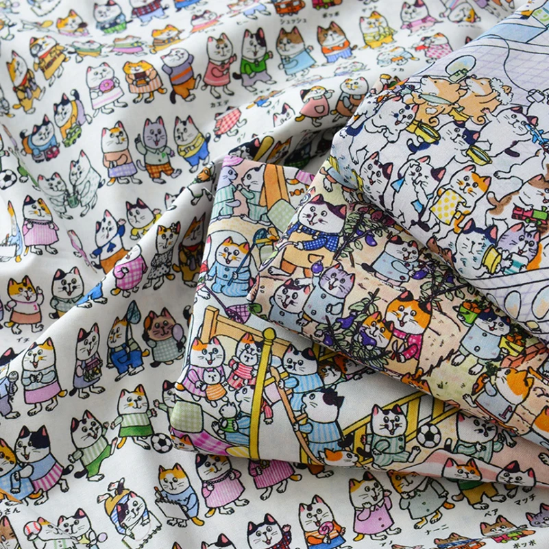 Cotton Fabric Handmade DIY Clothing Clothes Baby Children Printed Cartoon Cat by Half Meter