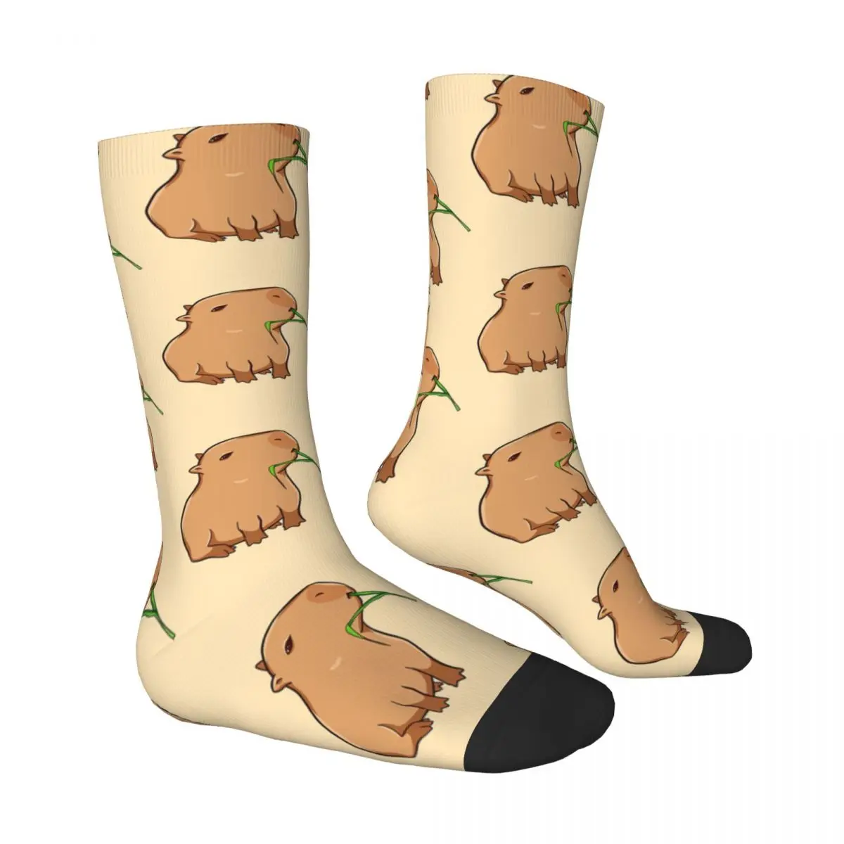 Funny Men\'s Socks With A Leaf Vintage Harajuku Capybara Hip Hop Casual Crew Crazy Sock Gift Pattern Printed