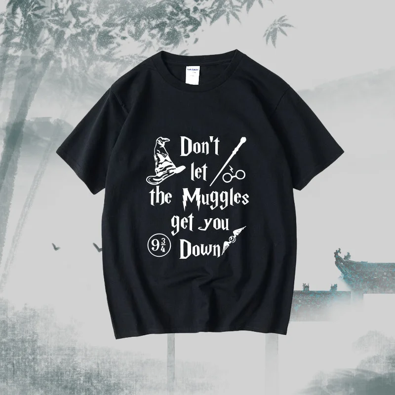Camiseta Harry Potter Academia de Wizardry À Manches Courtes En Coton Imprimé Pour Femmes Et Hommes, Col Rond, Ample