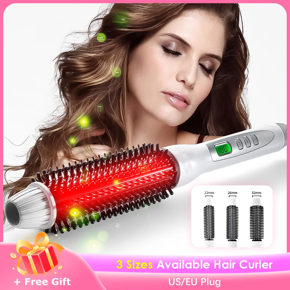 Professional Hair Curler Curling Iron Tourmaline Ceramic Hot Brush Hair Straightening Brush LCD Display Hair Styling Curly Tools