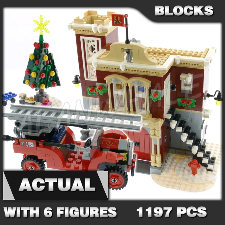 1197pcs Creative Expert Winter Village Fire Station Truck Christmas Tree 11041 Building Blocks toys Compatible With Model