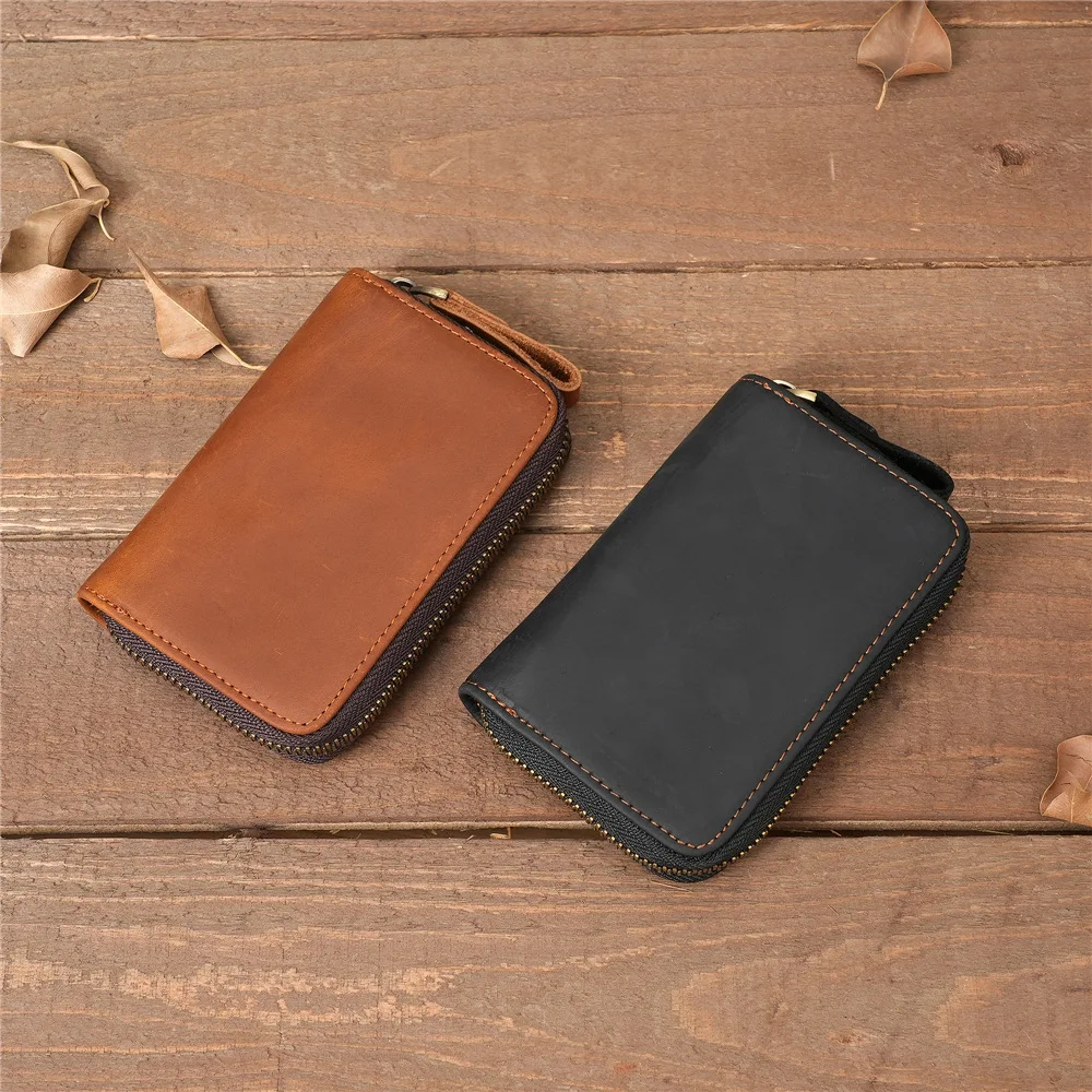 

Кожаный органайзер для ключей для бизнеса и дома, поясная ключница на молнии с несколькими крючками для мужчин, вместительный кошелек для ключей