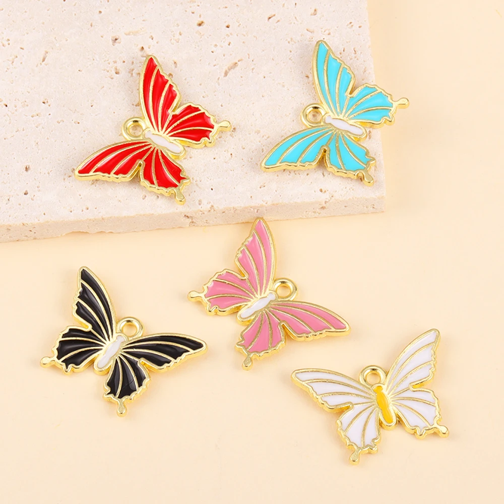 

10Pcs 18x25mm Enamel Butterfly Charm for Jewelry Making Cute Necklace Pendant Bracelet Earring Diy Accessories Gold Color Metal