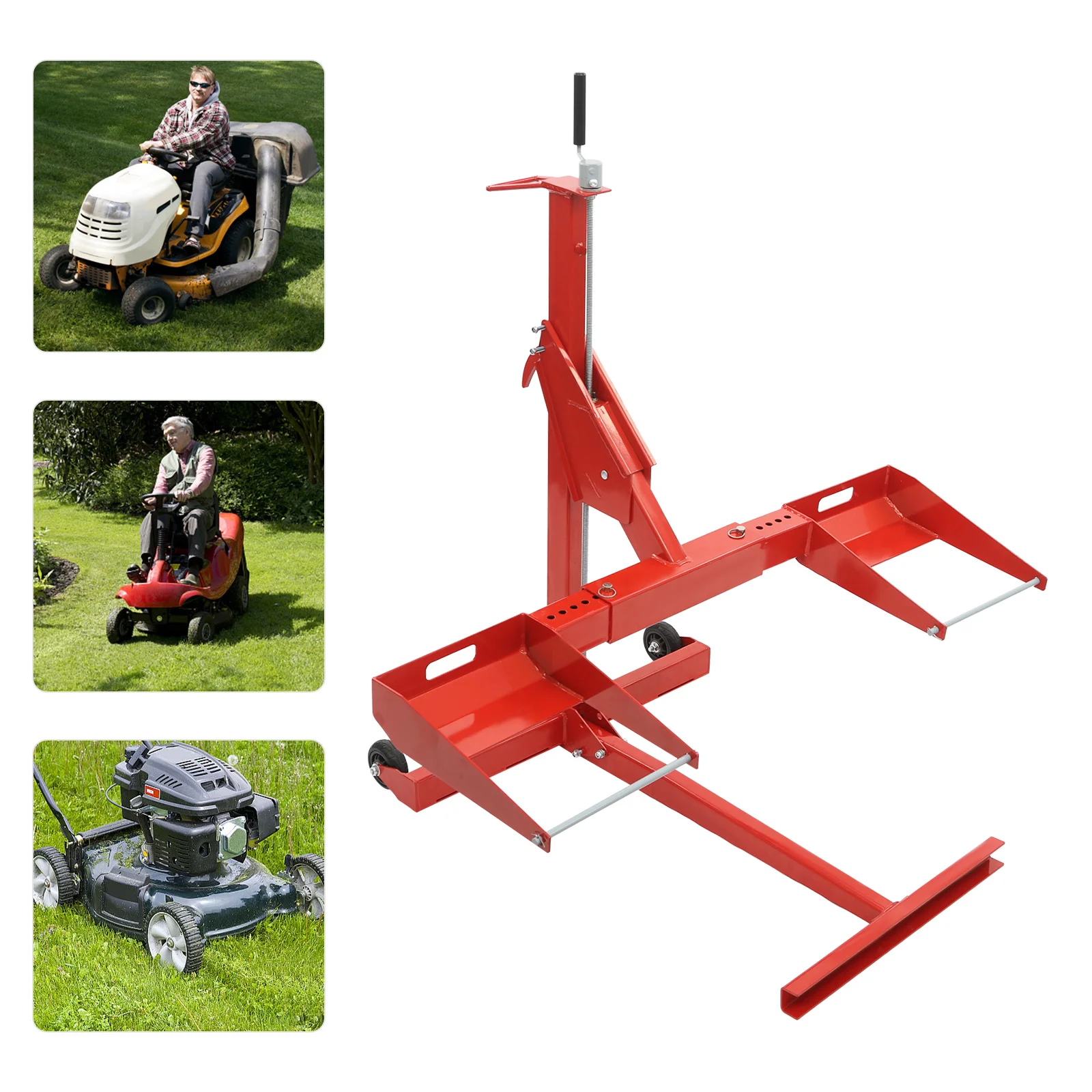 

37.8x53x51in Lawn Mower Lift 750lbs Heavy Duty Adjustable Lawn Tractor ATV Maintenance Repair Tool with Wheels Red