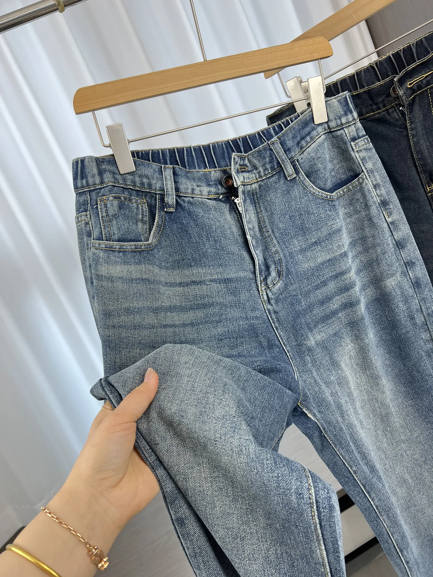 

Retro Blue Whisker Pattern Jeans Men's Heavy Duty Washed Casual Loose Wide Leg Straight Cut Denim Spring Season High Waist