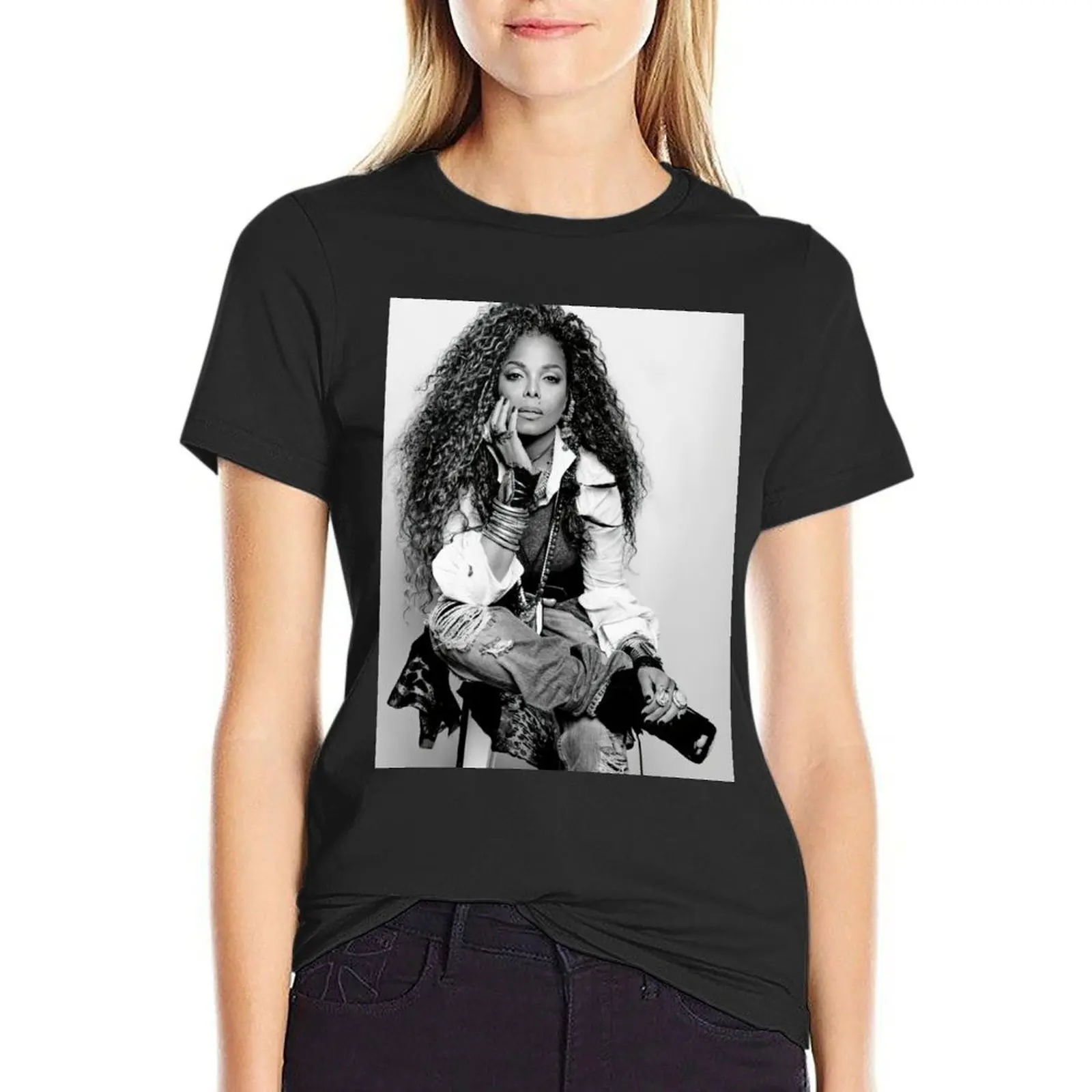 Janet Style Black And White T-Shirt summer clothes tees tshirts woman