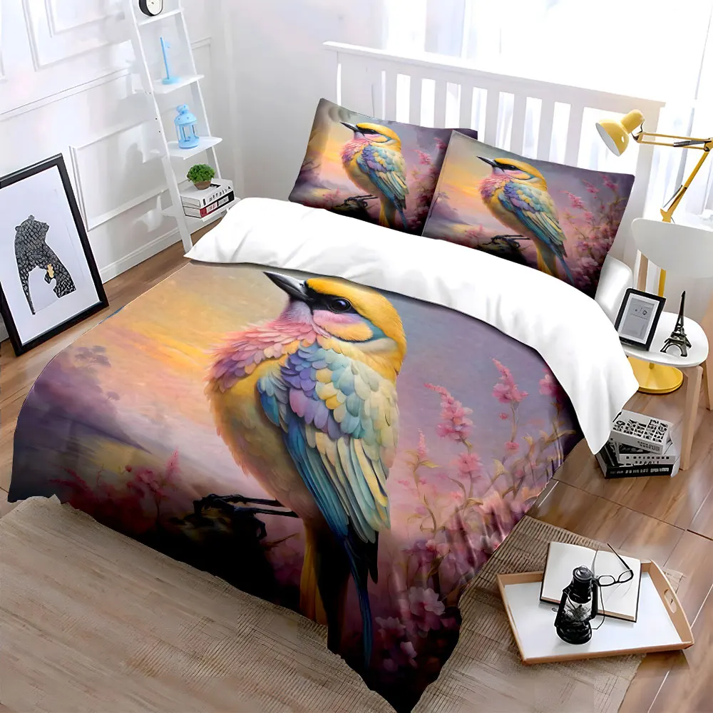 Vibrant bird with soft floral backdrop Bedding Set 1 Duvet Cover 2 Pillowcases for Adult and Children Luxury Gift Full Size