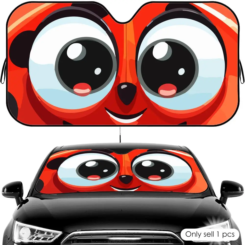 cartoon Ladybug Eyes Sun Visor Foldable Universal Car Windshield Sun Shade UV Protection Heat Insulation Foldable Cover