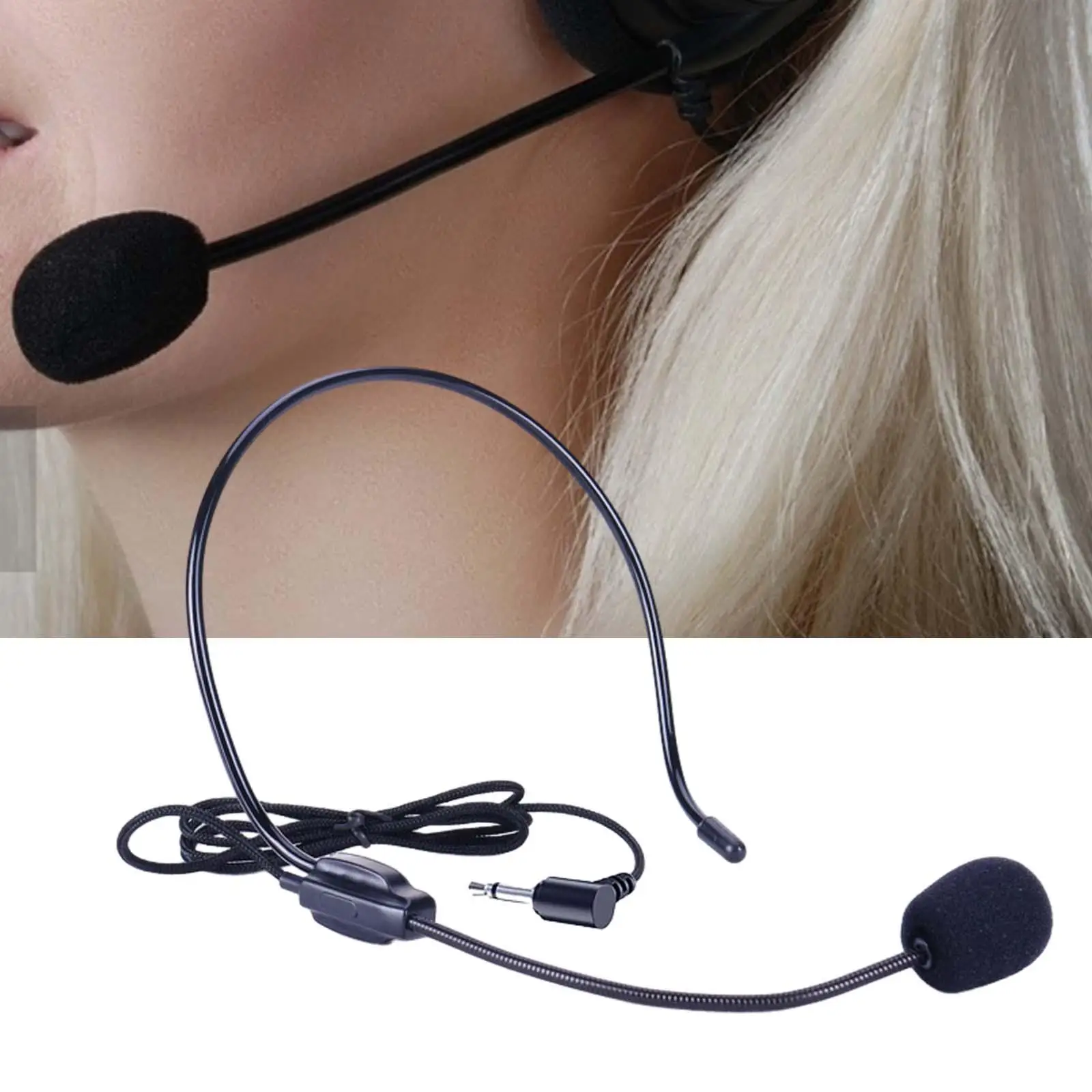 Wired Microphone Headset Flexible Headworn Volume Amplifier for Video Recording Interview Speech Teacher Teaching Stage Speaker