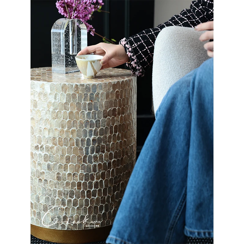 Living room decoration edge sofa coffee table imported medieval handmade shell corner seat Household furniture