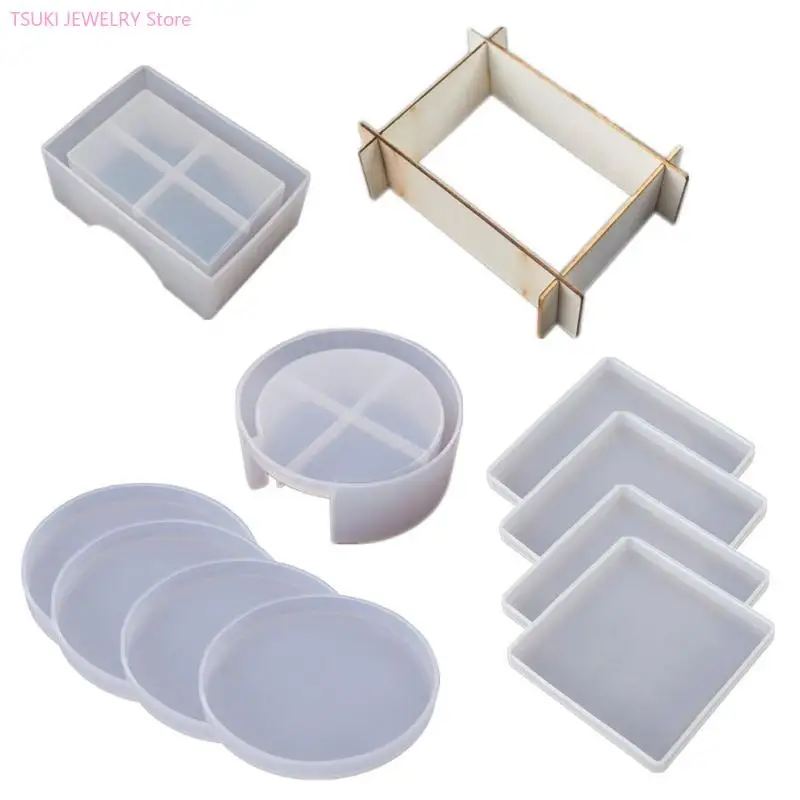 

62KE 10Pieces Resin Molds Silicone Storage Box Mold in Square Round Epoxy Casting Mold for DIY Art Craft