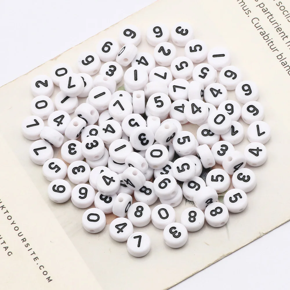 100pcs 7x4mm bianco numero perline piatte rotonde acriliche distanziatori allentati per gioielli che fanno accessori collana braccialetto fai da te