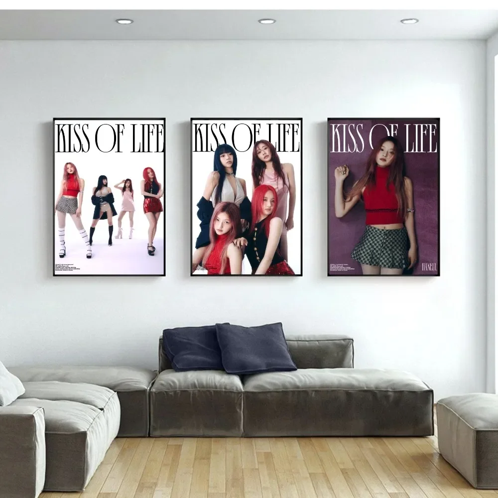 1PC Kpop Girl Group Kiss Of Life Print Poster Paper Waterproof HD Sticker Bedroom Entrance Home Living Room Bar Wall Decoration