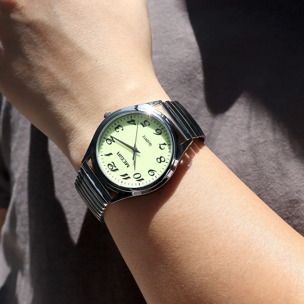 Simple Watches with Numerical Marks Steel Spring Elastic Band for Men Women Gift Quartz Wristwatch for the Elderly Couples