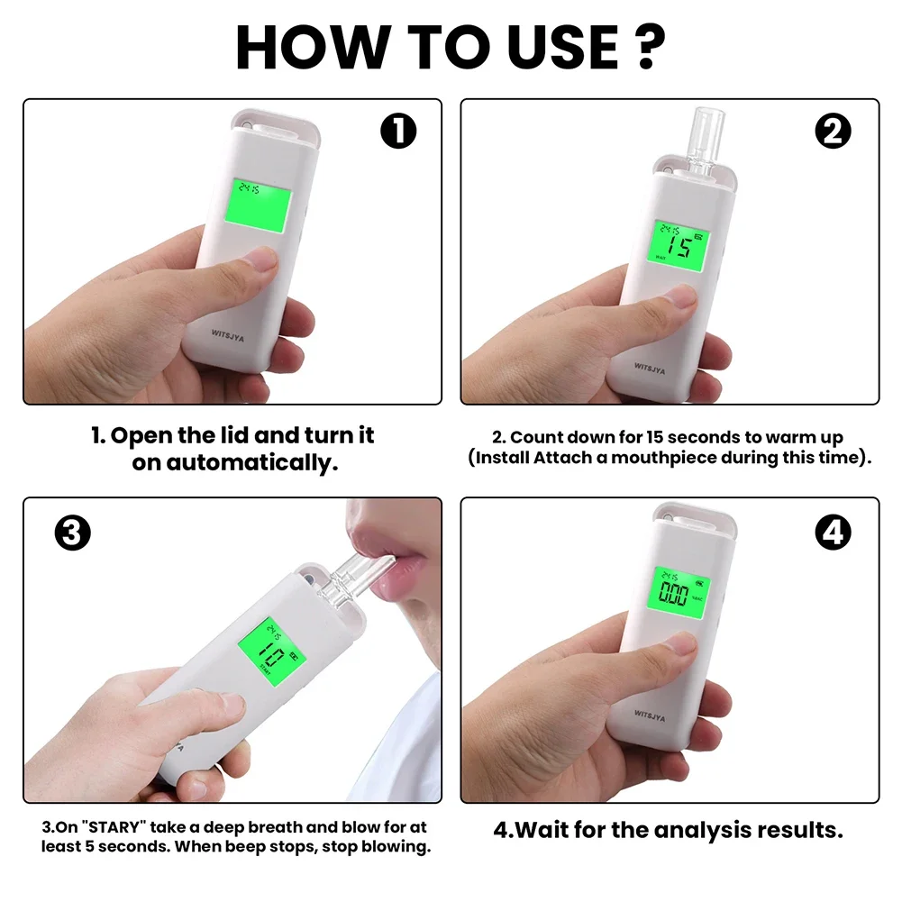 

Breathalyzer With LCD Digital Alcohol Tester Advanced Sensor Technology Audible Alerts Convenient Power Source