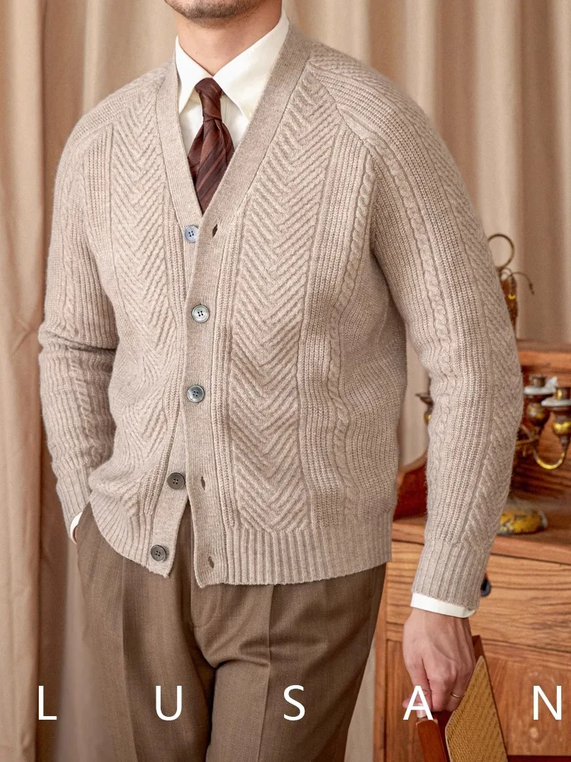 

Men's Jacquard Knit Cardigan | Wool V-Neck Retro Jacket | Slim Fit Autumn Coat | Long Sleeve Vintage Sweater