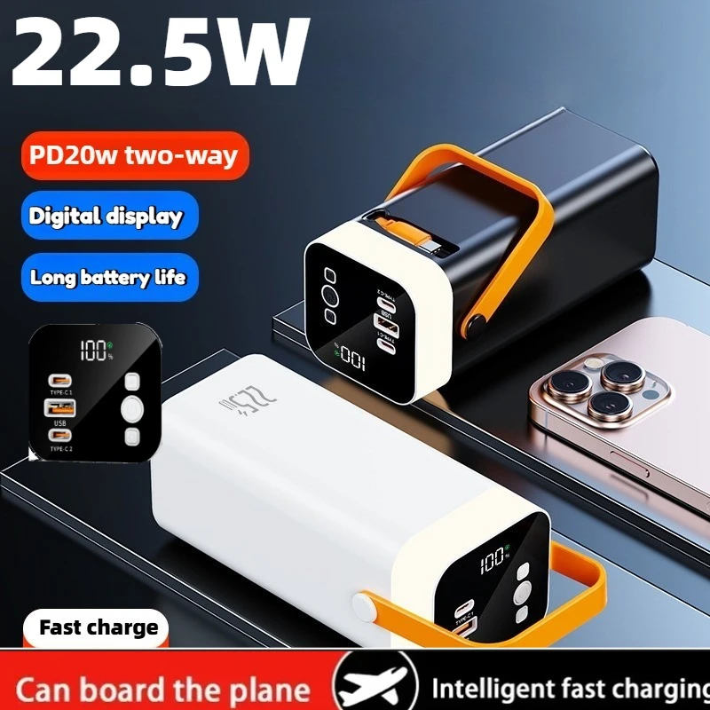 

Power Bank 80000 мАч с кабелем USB C Портативное быстрое зарядное устройство PD 22,5 Вт Powerbank для iPhone Samsung Huawei Xiaomi Внешняя батарея