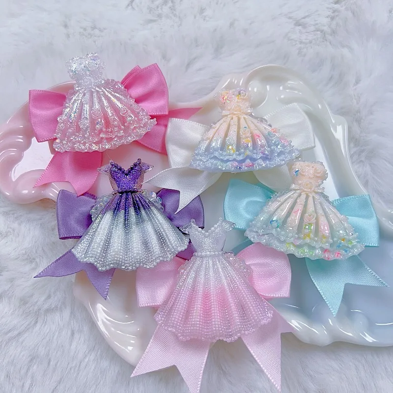 Kawaii Dress Shape Resin Loose Beads Bow Rhinestone Pearl Skirt Beads DIY Bracelet Keychain Jewelry Making Supplies