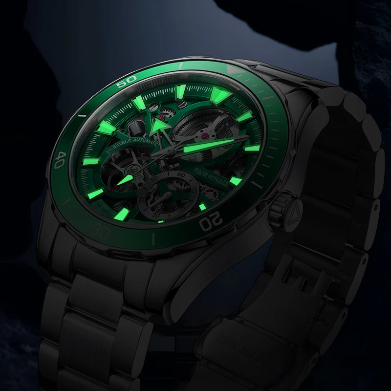 Tourbillon Green Watches Automatic Mechanical Man Watches Hollow Out Top Waterproof montres hommes