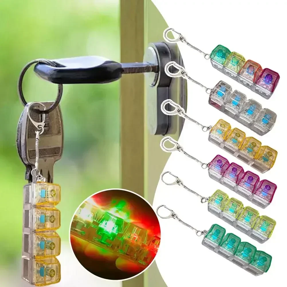 4 Keys Mechanical Keyboard Axis Tester Keychain Stress Relief Clicker Fidget Keyboard with LED Decompression Tools Pendant Gifts