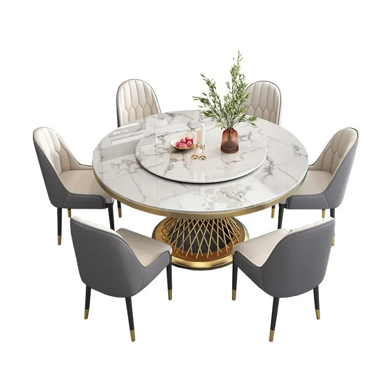 Light luxury marble dining table and chair combination household small apartment with turntable round