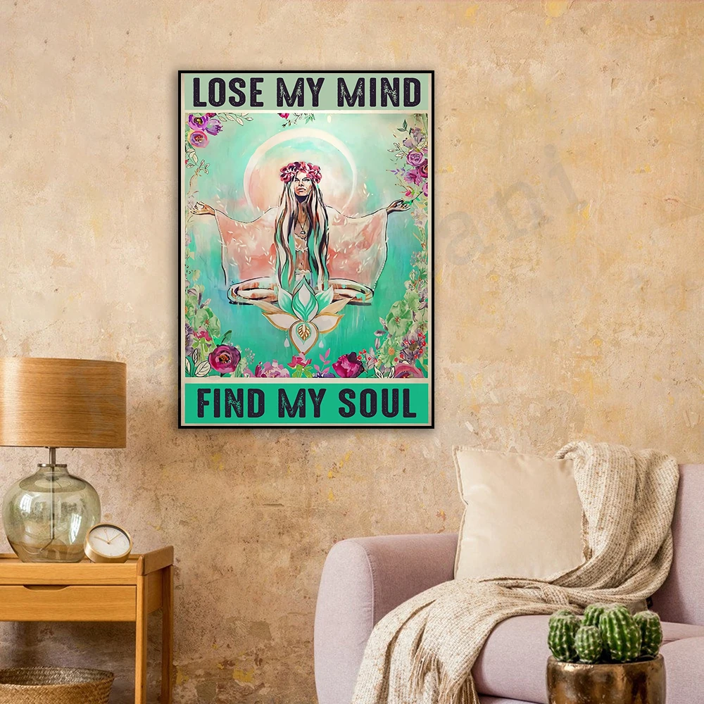 Lose My Mind Find My Soul poster, hippie yoga girl poster, hippie gift, boho girl wall art, retro hippie girl yoga home decor