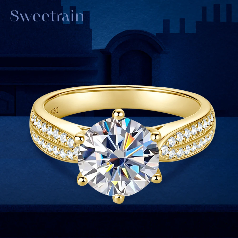 

Sweetrain 1CT-3CT кольцо с муассанитом для женщин свадебное лабораторное кольцо с бриллиантами S925 стерлингового серебра обручальные кольца на палец сертификат GRA