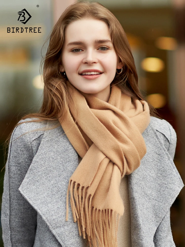 

Birdtree 100% Wool Women's Solid Versatile Scarf For Warmth In Autumn Winter Plain Small Shawl Commuting Scarf 2023 New A39378QC