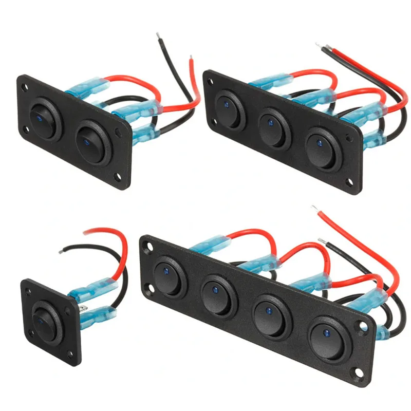 Image of 12V 1-4 Gang Universal-Kippschalterpanel mit USB für Auto, Boot, Marine, Wohnmobil, LKW – Blaue LED-Styling-Accessoires, Marine-Wippschalter